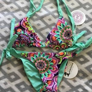 Multi color flower reversible bikini set